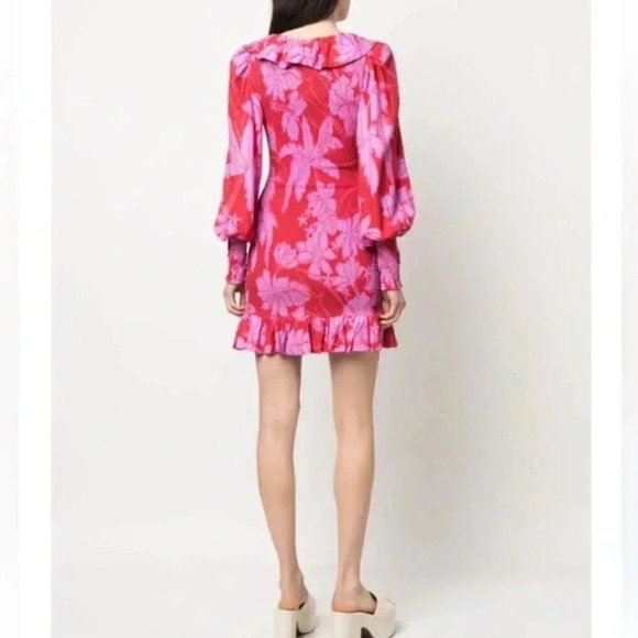 NWT FARM RIO Living Nature Red Pink Burgundy Floral Smocked Mini Dress Size XS - Picture 3 of 9